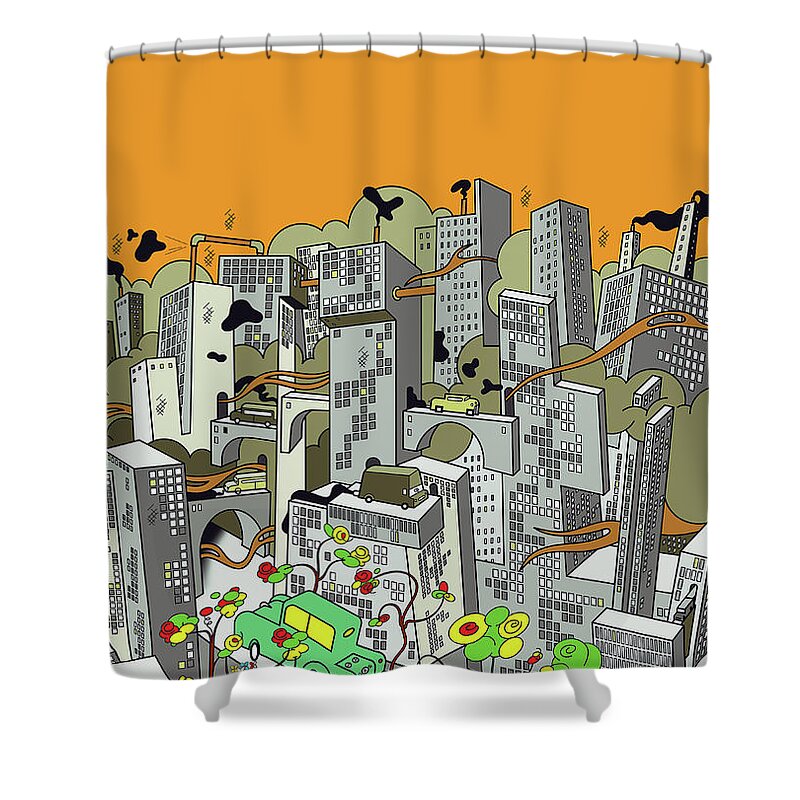 Alternative Energy Shower Curtain featuring the photograph Flowers Growing In City by Ikon Ikon Images