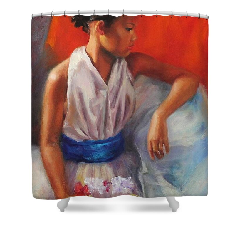 Portrait Shower Curtain featuring the painting Flowery Tiara by Marian Berg