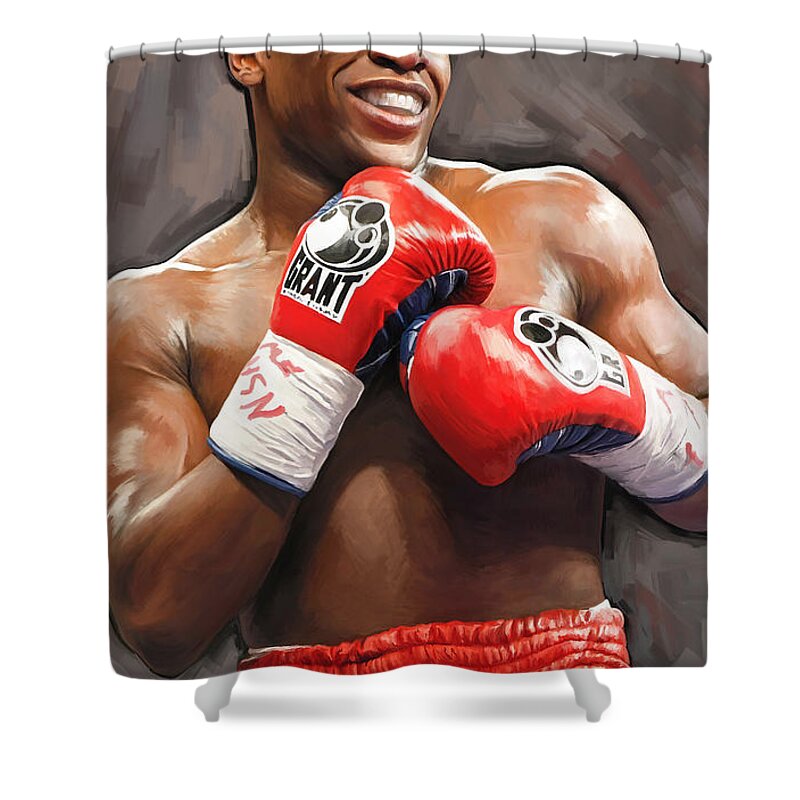 Floyd Mayweather Paintings Shower Curtain featuring the painting Floyd Mayweather Artwork by Sheraz A