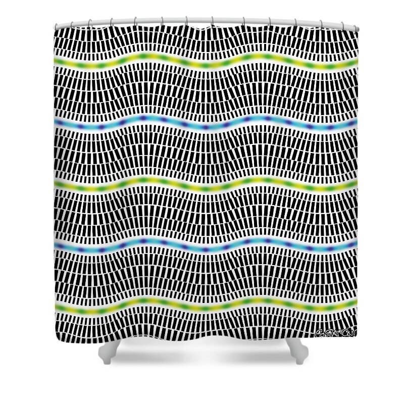 Kinoptic Shower Curtain featuring the mixed media Fluorescent Waves by Gianni Sarcone