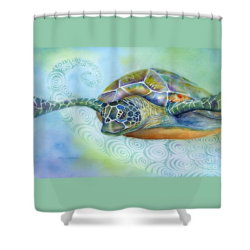 Seaturtle Shower Curtain featuring the painting Fly By by Amy Kirkpatrick