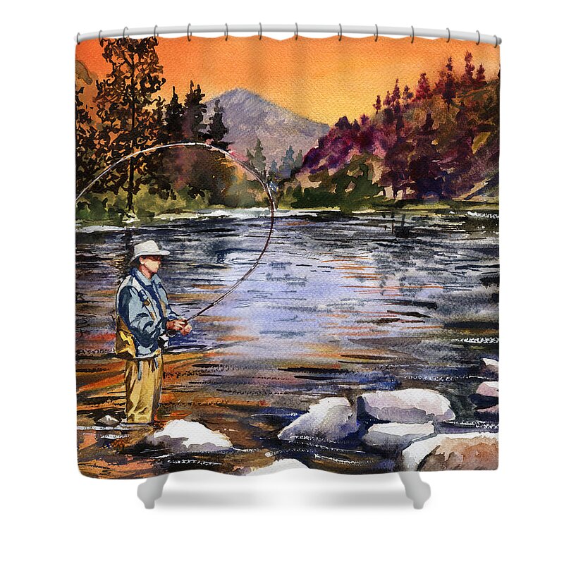 Fly Fishing at Sunset Mountain Lake Shower Curtain
