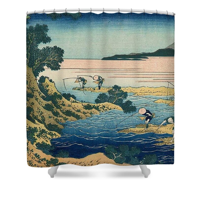 1833 Shower Curtain featuring the painting Fly-fishing by Katsushika Hokusai