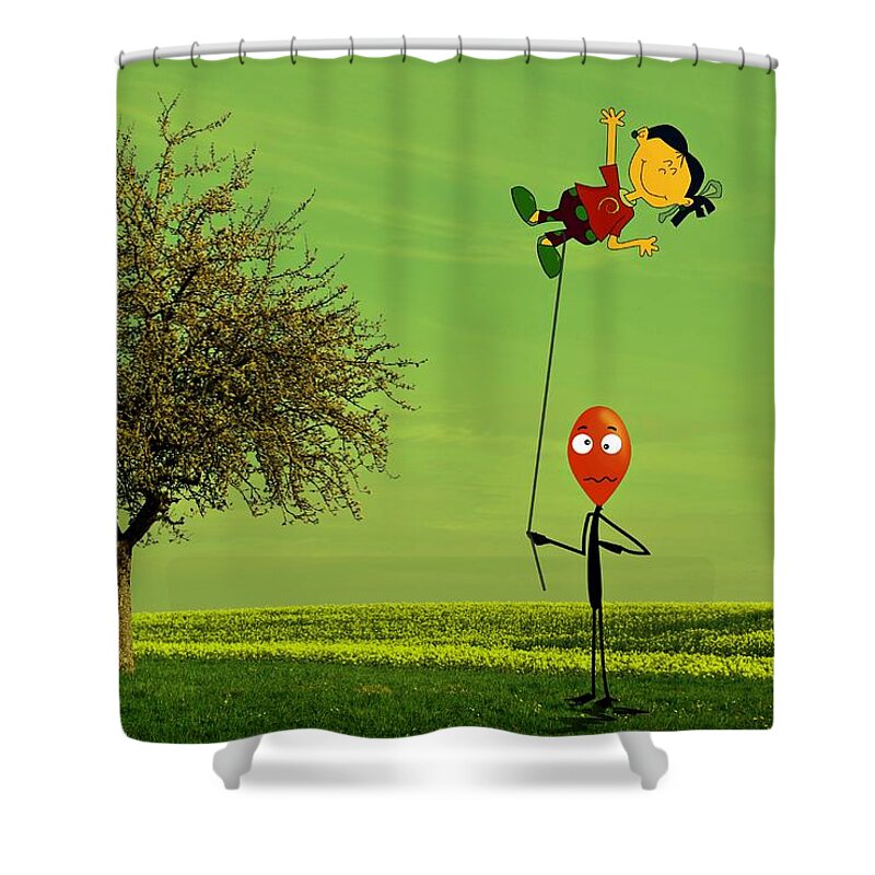 Balloon Shower Curtain featuring the photograph Flying A Balloon In A Parallel Universe by David Dehner