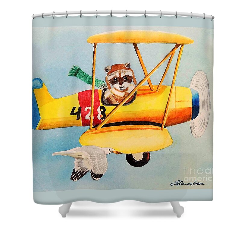 Biplane Shower Curtain featuring the painting Flying Friends by LeAnne Sowa