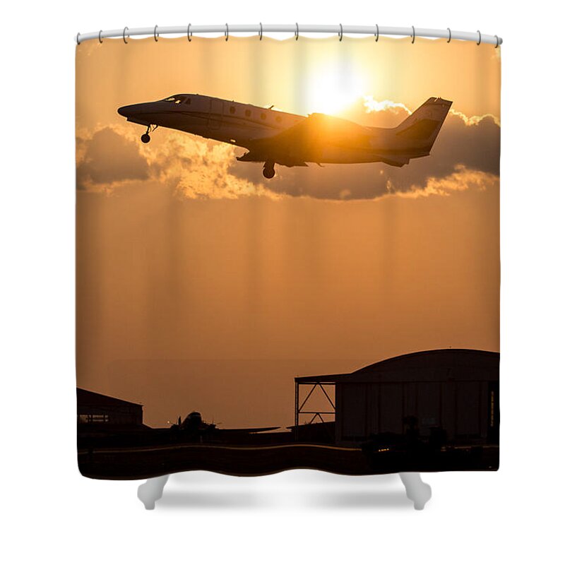 Aircraft Shower Curtain featuring the photograph Flying Home by Paul Job