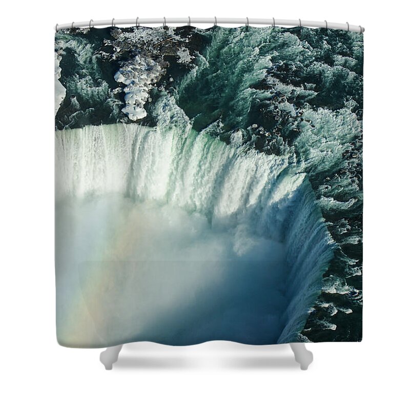 Niagara Falls Shower Curtain featuring the photograph Flying Over Icy Niagara Falls by Georgia Mizuleva