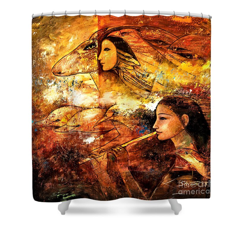 Oil Painting Shower Curtain featuring the painting Flying by Shijun Munns