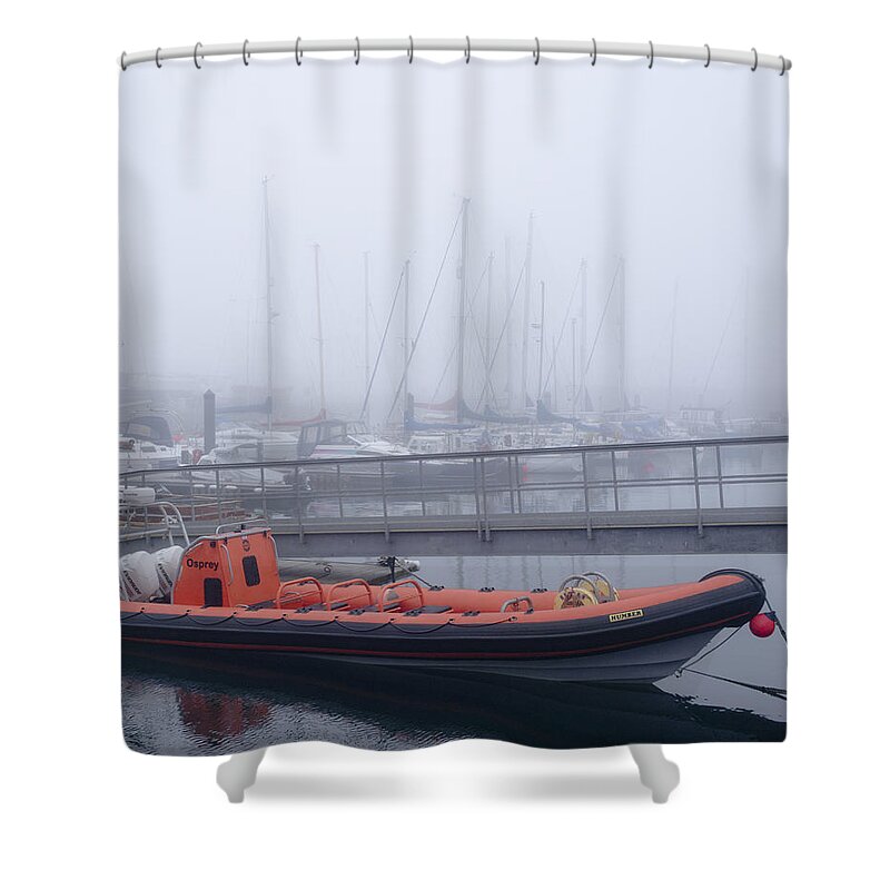 Anstruther Shower Curtain featuring the photograph Fog in Marina II by Elena Perelman
