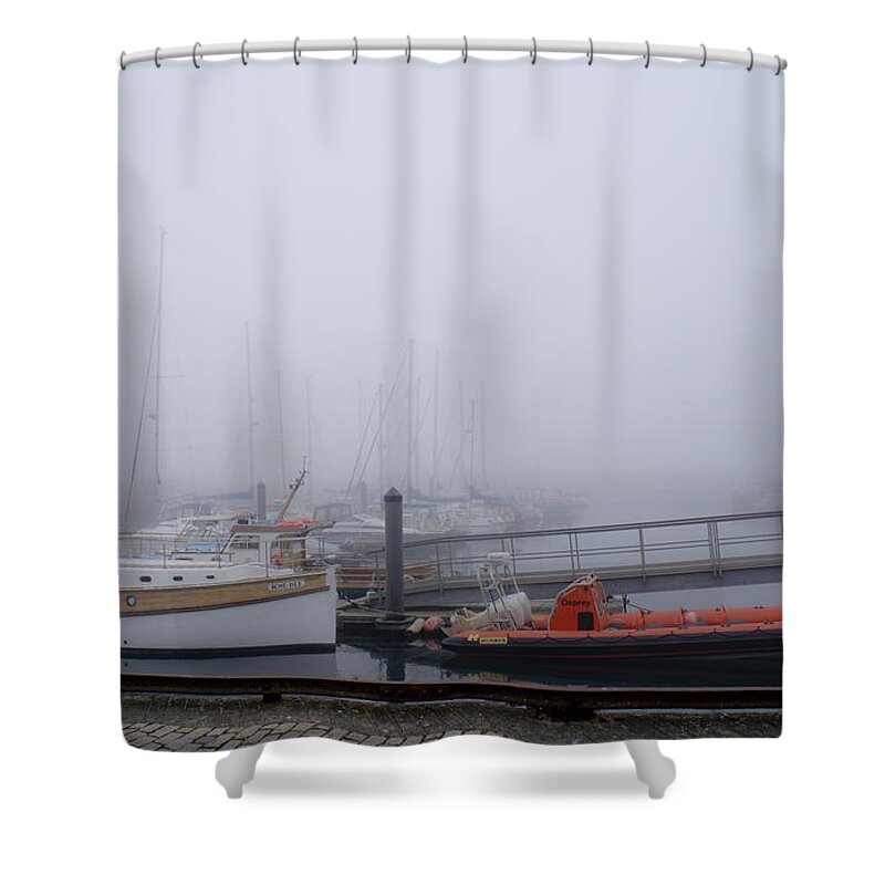 Anstruther Harbour Shower Curtain featuring the photograph Fog in Marina III by Elena Perelman