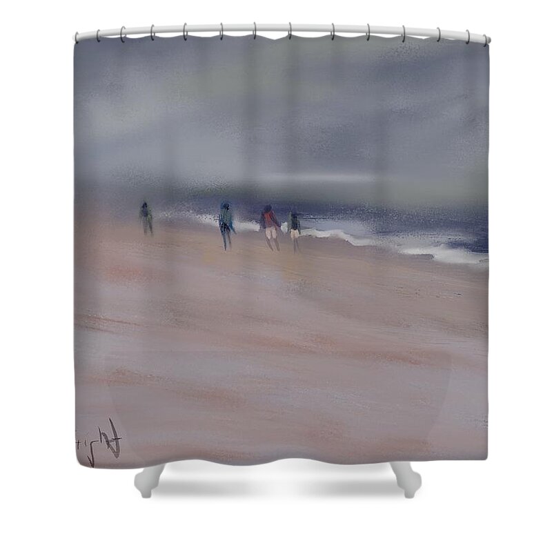 Ipad Painting Shower Curtain featuring the digital art Fog On Folly Field Beach by Frank Bright
