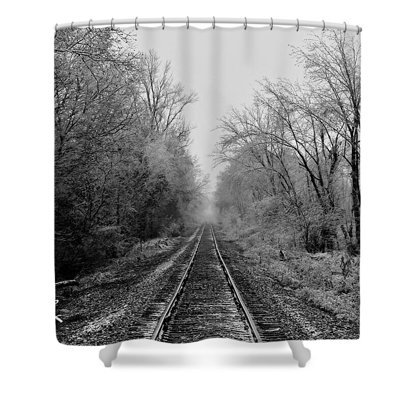 Landscape Shower Curtain featuring the photograph Foggy Ending in Black and White by David Zarecor