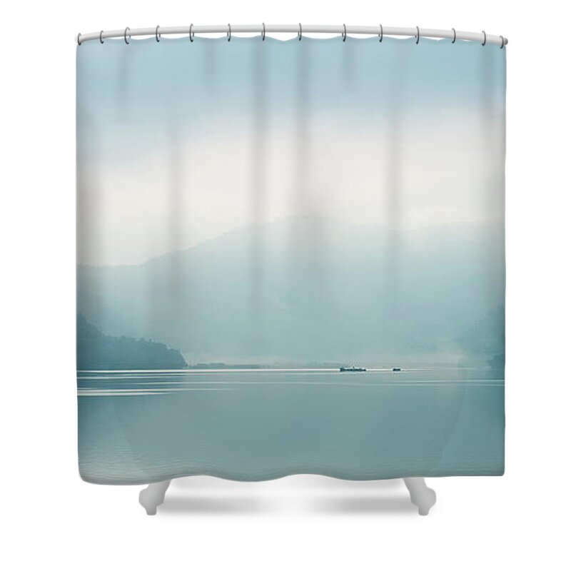 Tranquility Shower Curtain featuring the photograph Foggy Sun Moon Lake In The Early Morning by Jeanl Photography