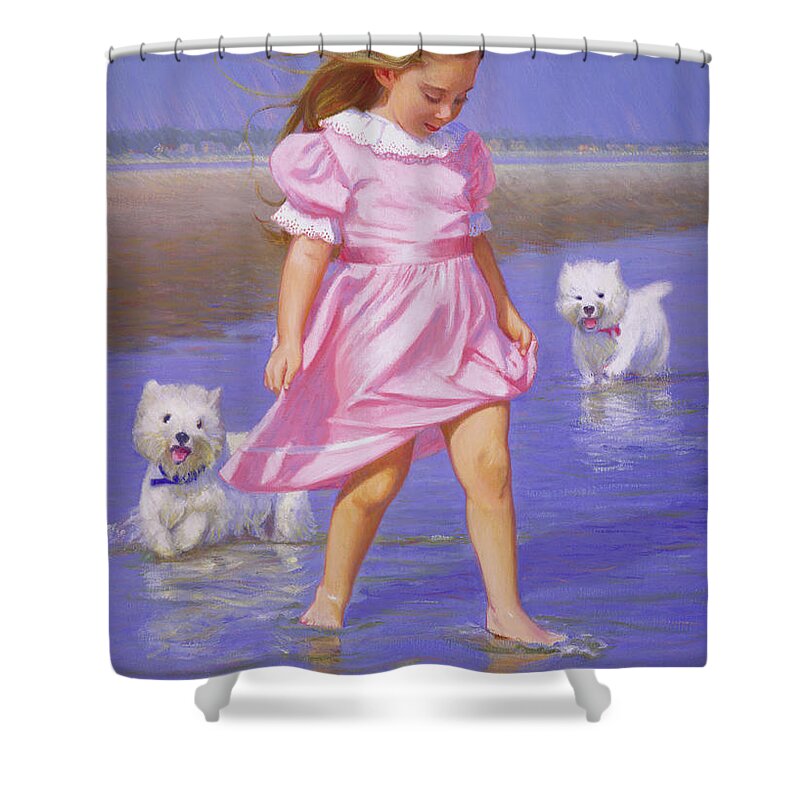 West Highland Terrier Shower Curtain featuring the painting Follow Me by Candace Lovely