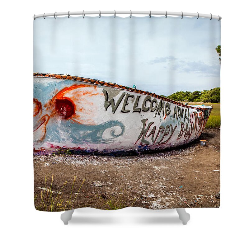 Folly Beach Shower Curtain featuring the photograph Folly Boat by Sennie Pierson