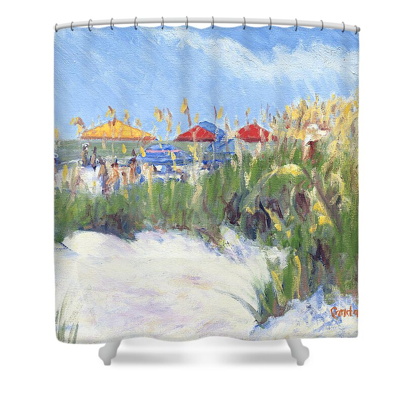 Beach Shower Curtain featuring the painting Folly Field Beach August by Candace Lovely