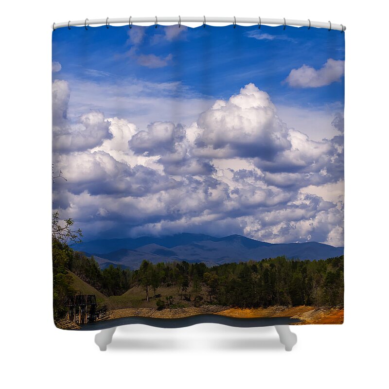 North Carolina Shower Curtain featuring the photograph Fontana lake storm 2 by Flees Photos
