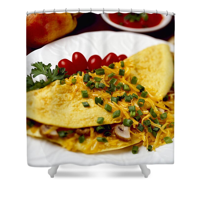 Prepared Shower Curtain featuring the photograph Food - Cheese And Mushroom Omelette by Ed Young