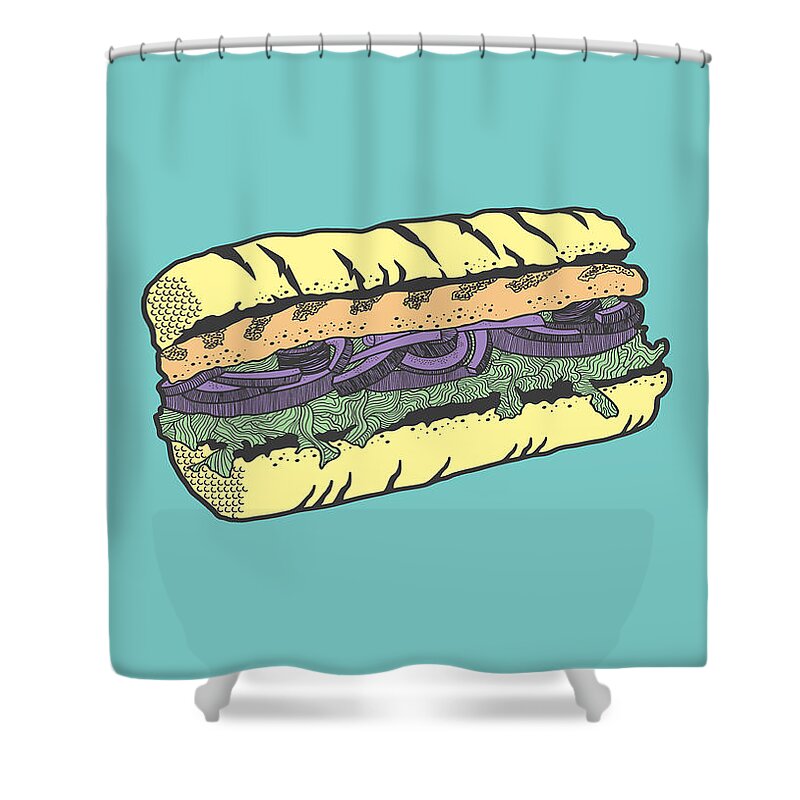 Sandwich Shower Curtain featuring the drawing Food masquerade by Freshinkstain