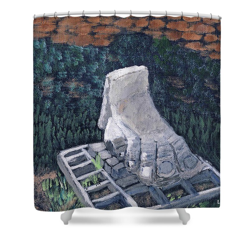 Landscape Shower Curtain featuring the painting Foot Statue-Caesaria by Linda Feinberg