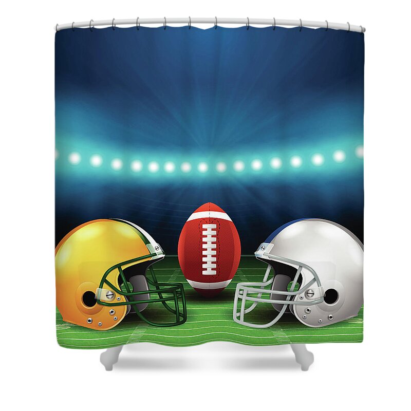 Sports Helmet Shower Curtain featuring the digital art Football Background by Filo