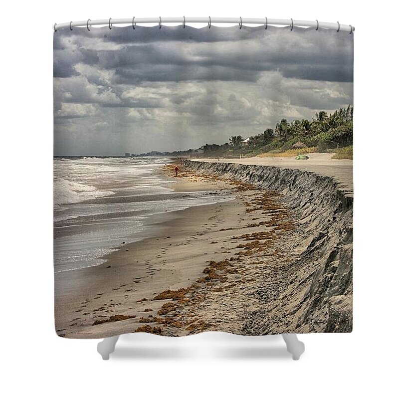 Beach Scene Shower Curtain featuring the photograph Footprints in the sand by Dennis Baswell