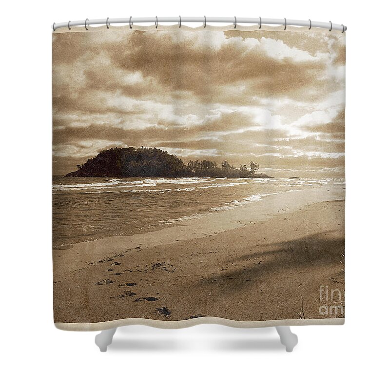 Vintage Photography Shower Curtain featuring the photograph Footsteps In The Sand by Phil Perkins