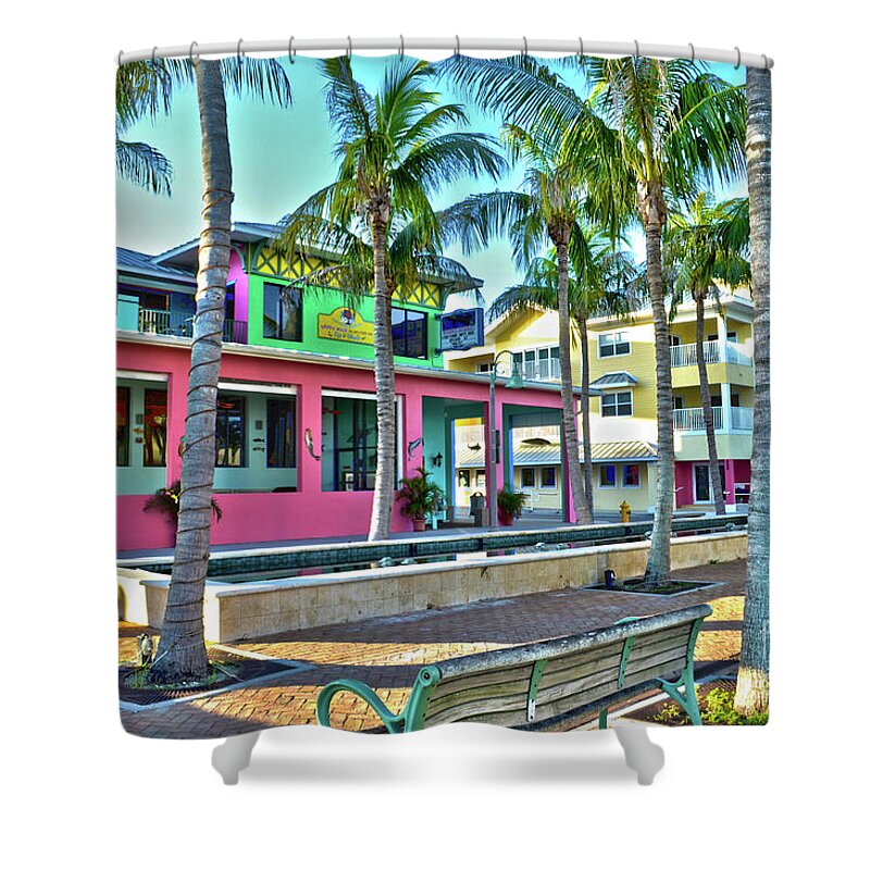 Fort Myers Beach Shower Curtain featuring the photograph For Myers Beach Restaurant by Timothy Lowry