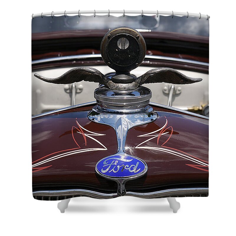 Richard Reeve Shower Curtain featuring the photograph Ford - Flying Radiator Cap by Richard Reeve