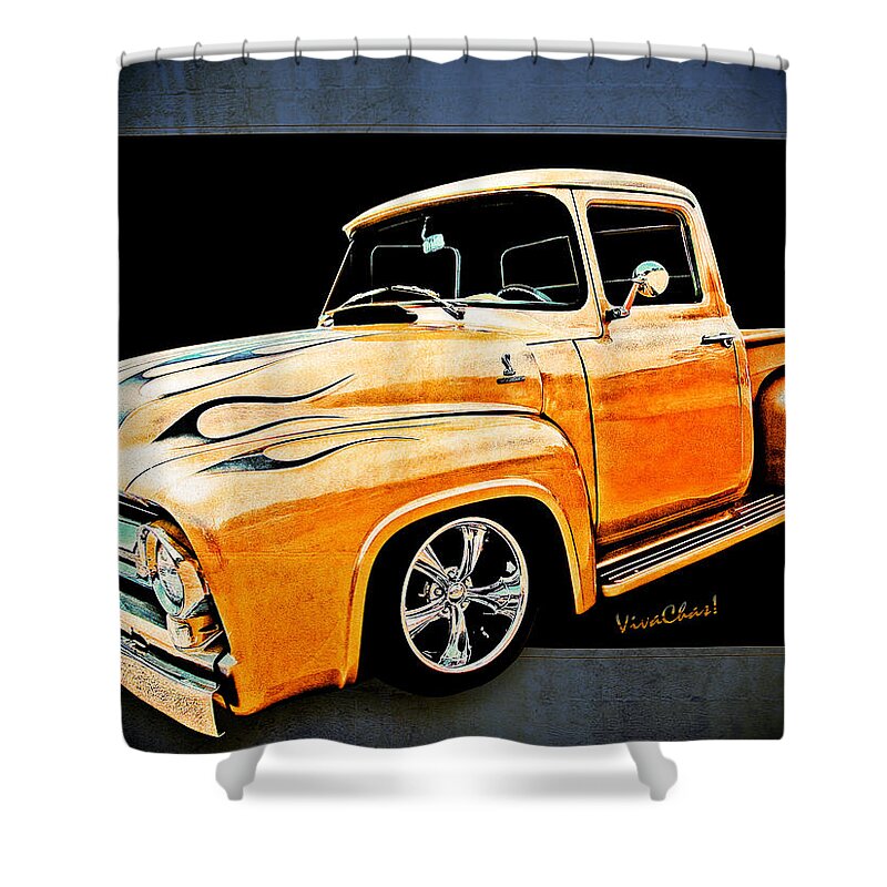 Ford Shower Curtain featuring the photograph Ford Pickup in Flaming Gold by Chas Sinklier