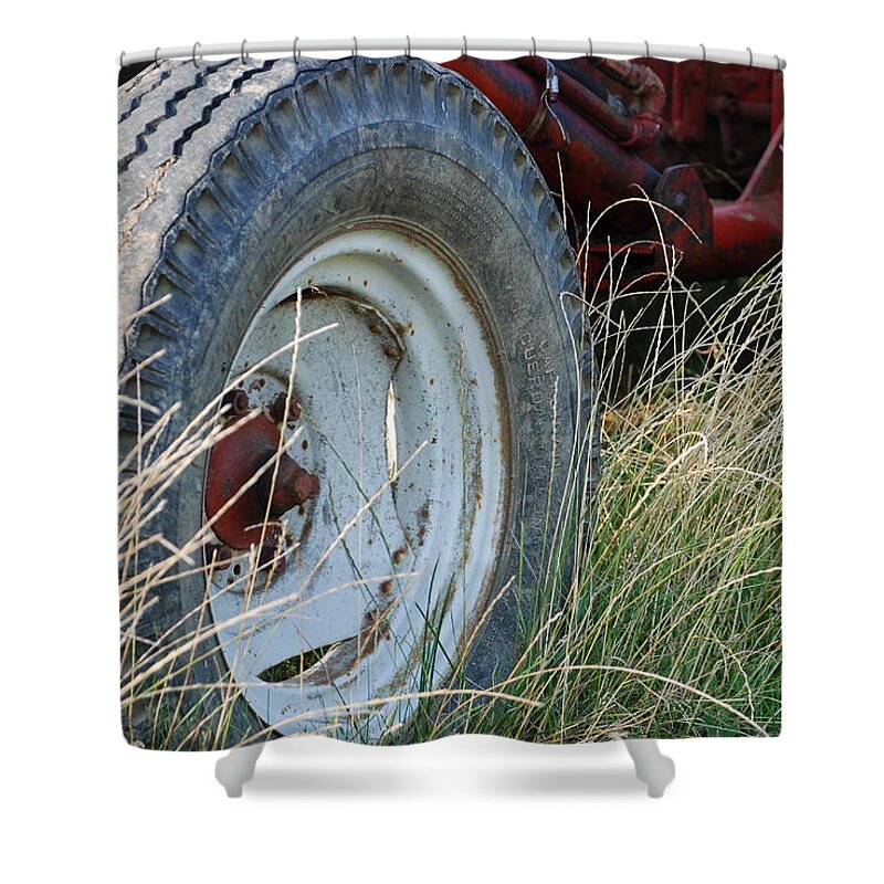Ford Shower Curtain featuring the photograph Ford Tractor Tire by Jennifer Ancker
