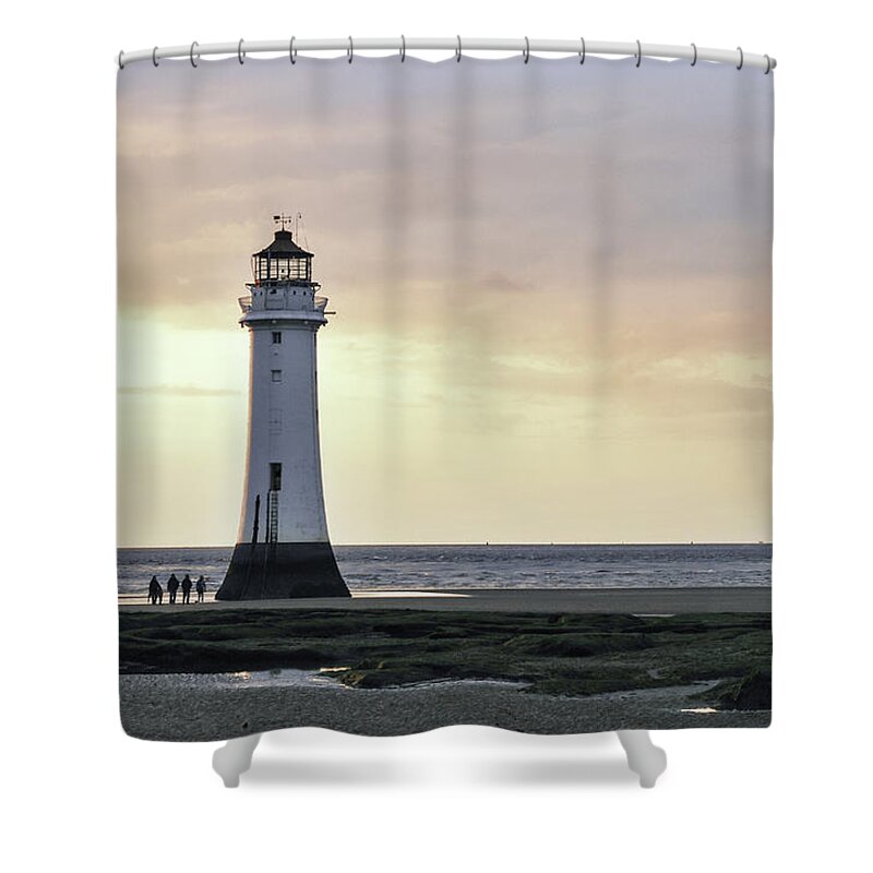 Lighthouse Shower Curtain featuring the photograph Fort Perch Lighthouse and ship by Spikey Mouse Photography