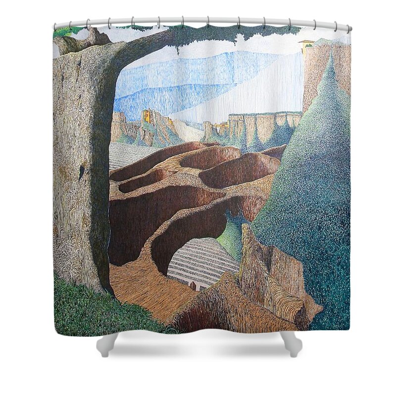 Landscape Shower Curtain featuring the painting Forte Rest by A Robert Malcom