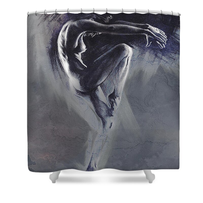 Figurative Shower Curtain featuring the drawing Fount II. textured b. by Paul Davenport