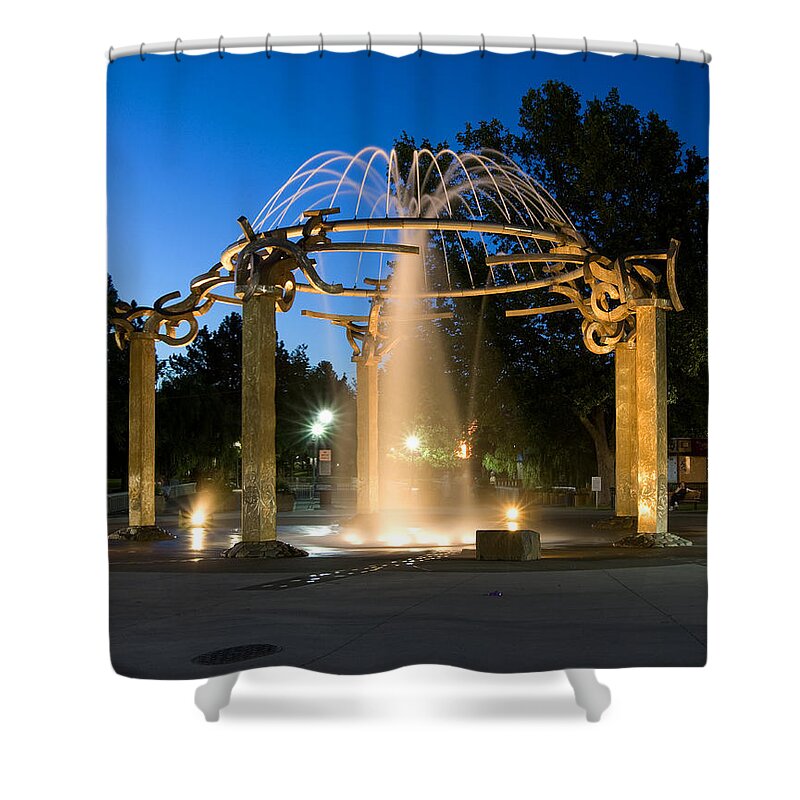 Fountain Shower Curtain featuring the photograph Fountain in Riverfront Park by Paul DeRocker