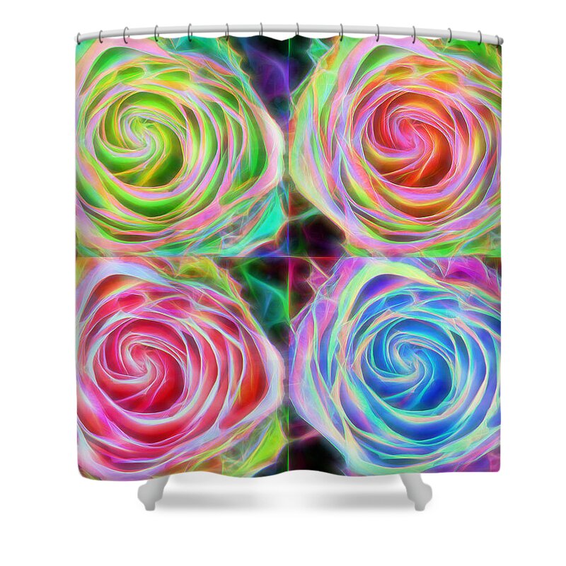 Four Shower Curtain featuring the photograph Four Colorful Electrify Roses by James BO Insogna