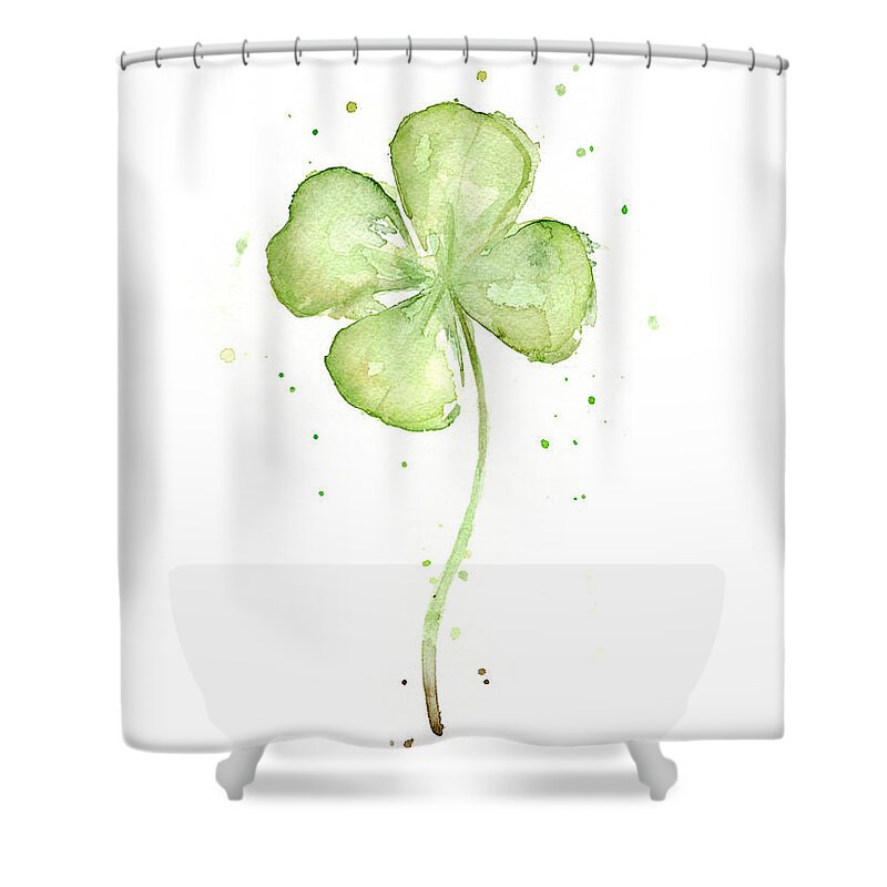 St Patricks Shower Curtain featuring the painting Four Leaf Clover Lucky Charm by Olga Shvartsur