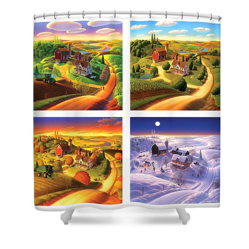 Four Seasons Shower Curtain featuring the painting Four Seasons on the Farm Squared by Robin Moline