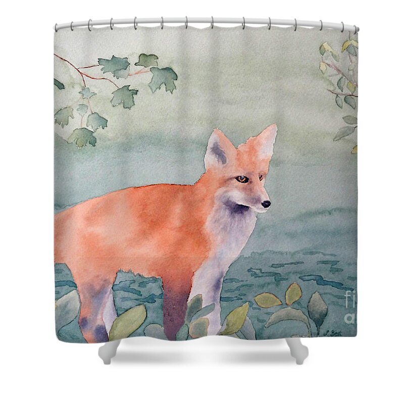 Fox Shower Curtain featuring the painting Fox and Birch by Laurel Best