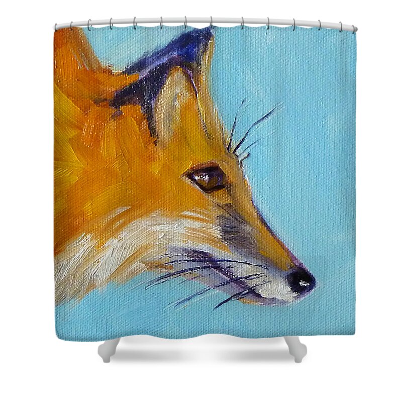 Red Fox Oil Painting Shower Curtain featuring the painting Fox by Nancy Merkle