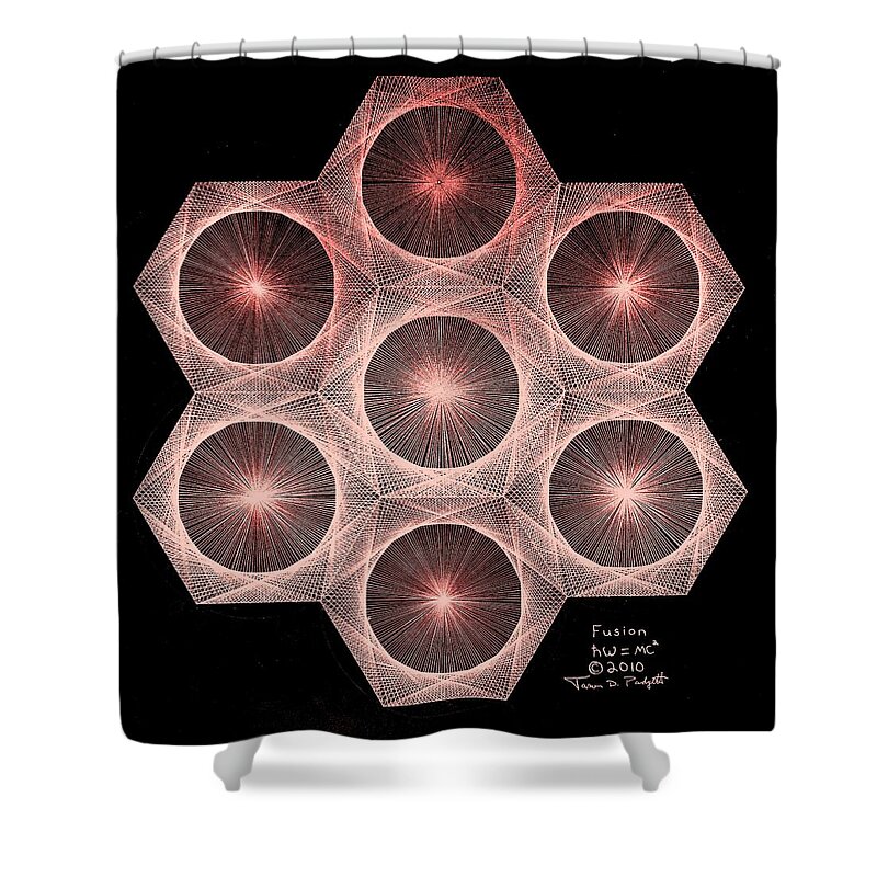 Fusion Shower Curtain featuring the drawing Fractal Fusion hw Equals mc squared by Jason Padgett
