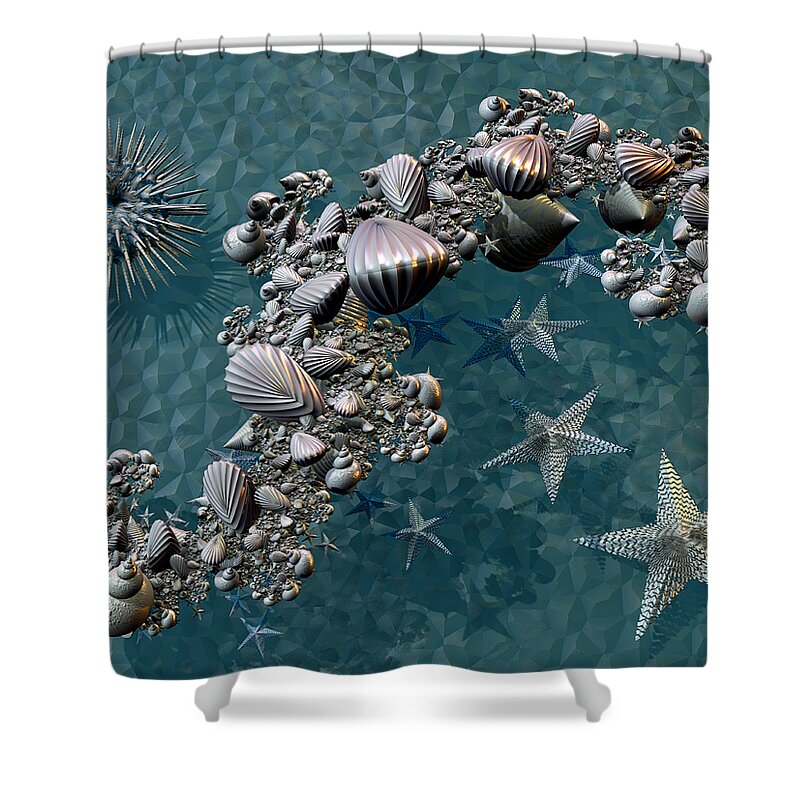 Abstract Shower Curtain featuring the digital art Fractal Sea Life by Manny Lorenzo