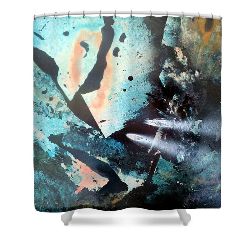 Space Shower Curtain featuring the painting Fractured Planet by Gerry Smith