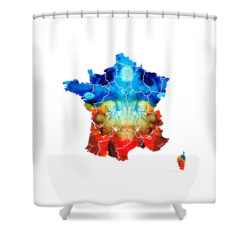 France Shower Curtain featuring the painting France - European Map by Sharon Cummings by Sharon Cummings