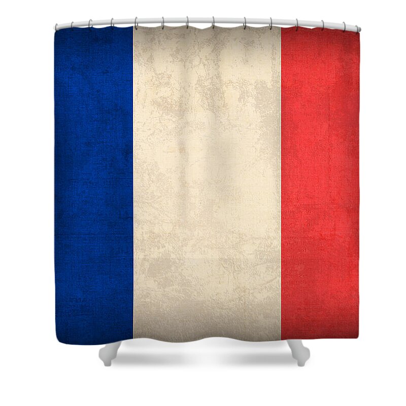 France Flag Paris Marseilles French Europe Shower Curtain featuring the mixed media France Flag Distressed Vintage Finish by Design Turnpike