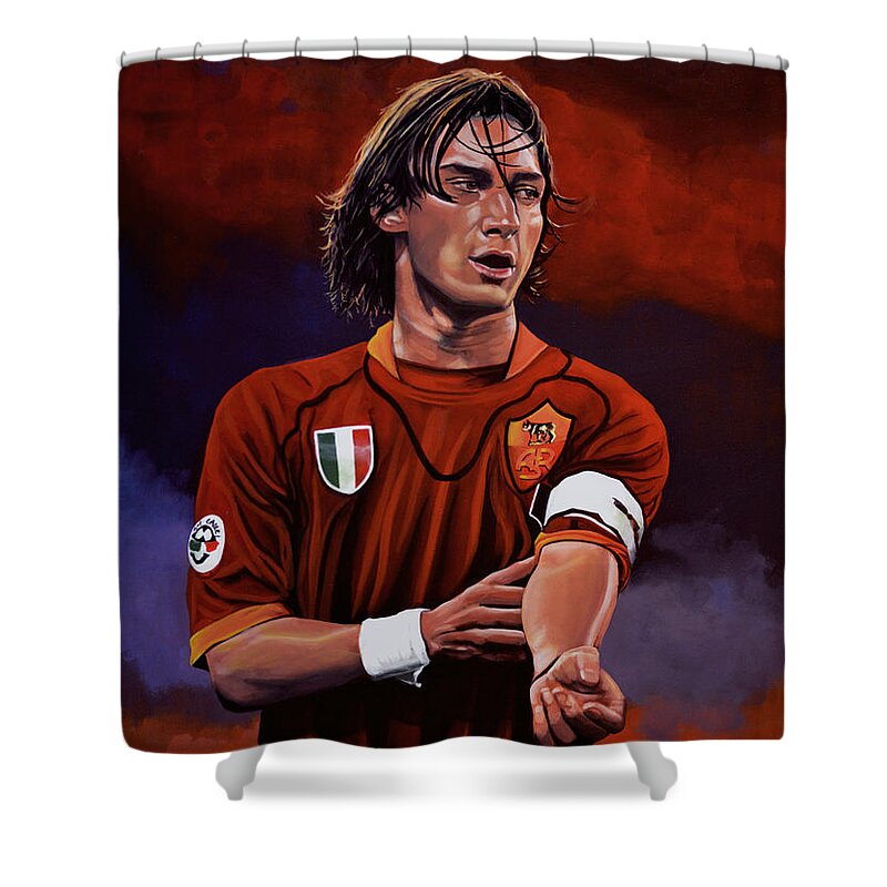 Francesco Totti Shower Curtain featuring the painting Francesco Totti by Paul Meijering
