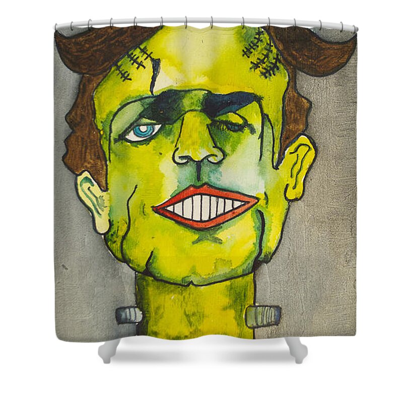 Frankenstein Shower Curtain featuring the painting Frankensteins Monster as Tillie by Patricia Arroyo