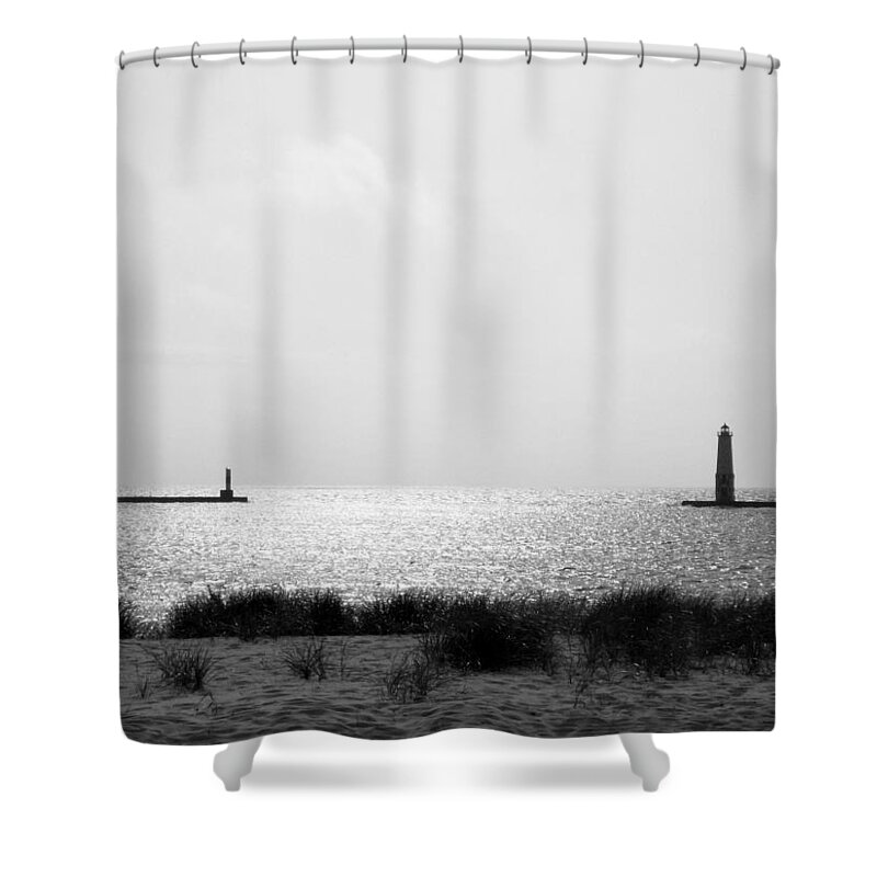 Lighthouse Shower Curtain featuring the photograph Frankfort Michigan Harbor by Michelle Calkins
