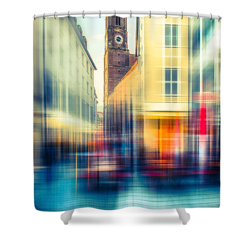 People Shower Curtain featuring the photograph Frauenkirche - Munich V - vintage by Hannes Cmarits