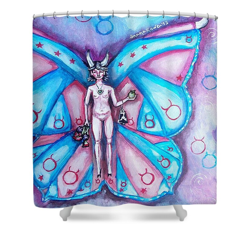 Taurus Shower Curtain featuring the painting Free as a Taurus by Shana Rowe Jackson